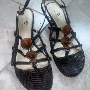 Brown Jeweled Snake Print Sandals